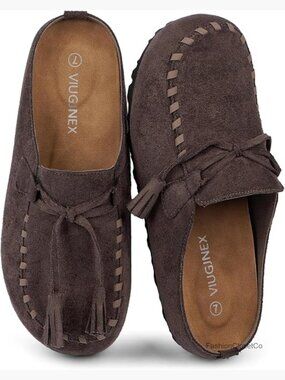 Tassel Fringe Clogs for Women Comfortable Footbed Slip-on Mules Loafers Round